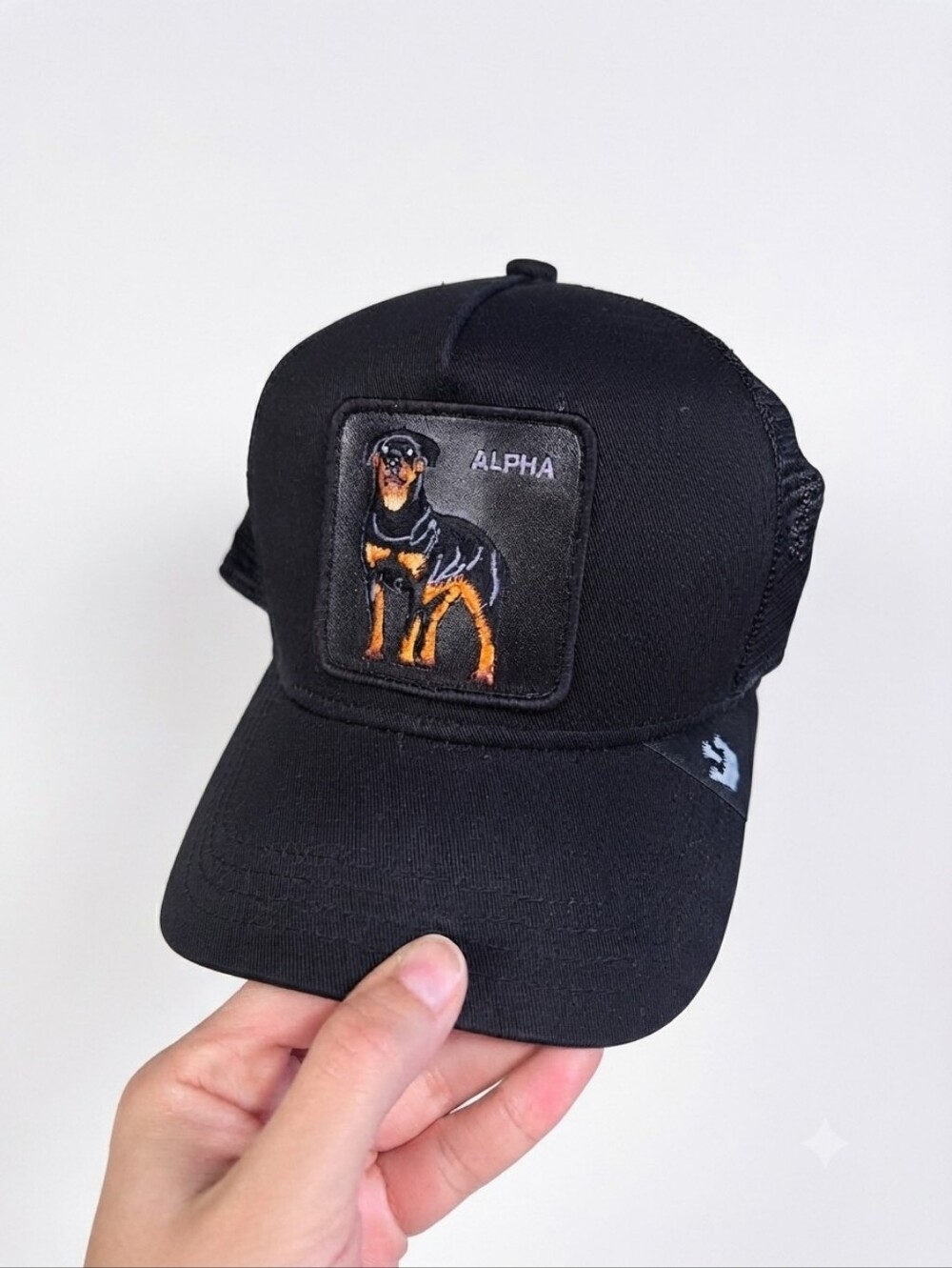Goorin Bros. "The Farm" Black Trucker Hat - Rottweiler "ALPHA" Patch